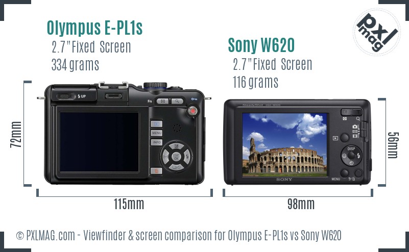 Olympus E-PL1s vs Sony W620 Screen and Viewfinder comparison