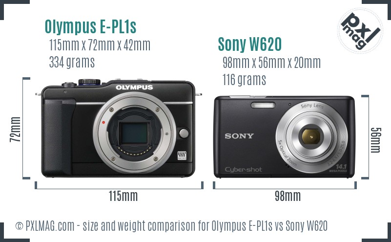 Olympus E-PL1s vs Sony W620 size comparison Olympus E-PL1s vs Sony W620 size comparison