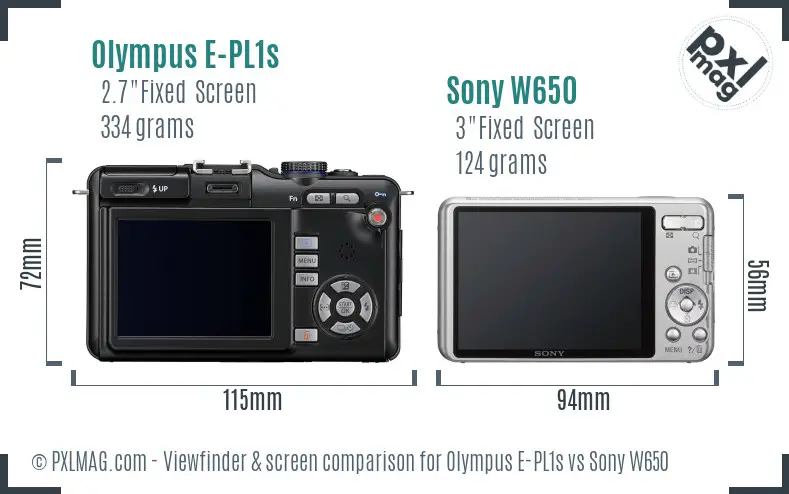Olympus E-PL1s vs Sony W650 Screen and Viewfinder comparison