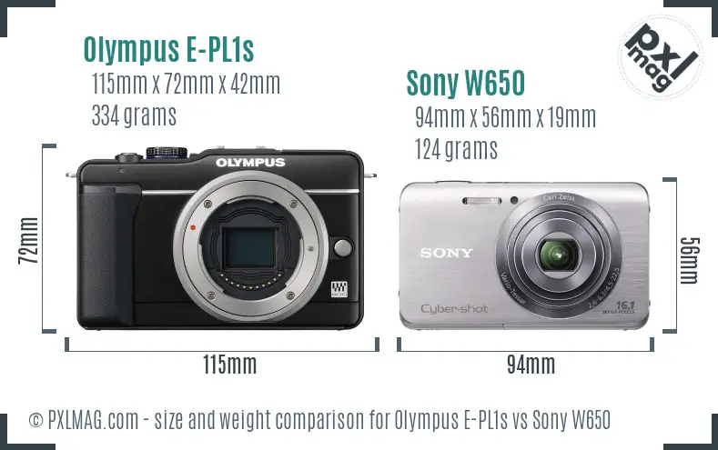 Olympus E-PL1s vs Sony W650 size comparison