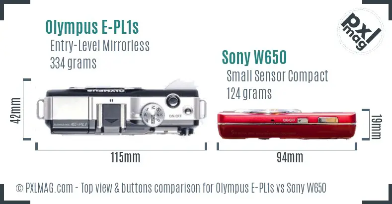 Olympus E-PL1s vs Sony W650 top view buttons comparison