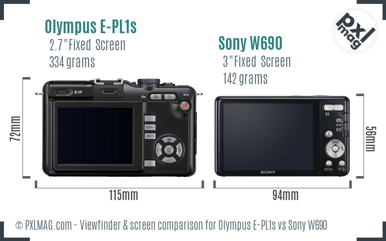 Olympus E-PL1s vs Sony W690 Screen and Viewfinder comparison