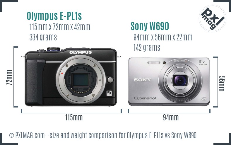 Olympus E-PL1s vs Sony W690 size comparison