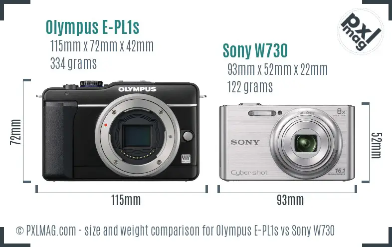 Olympus E-PL1s vs Sony W730 size comparison Olympus E-PL1s vs Sony W730 size comparison