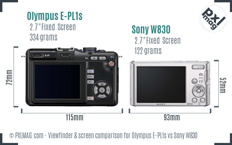 Olympus E-PL1s vs Sony W830 Screen and Viewfinder comparison