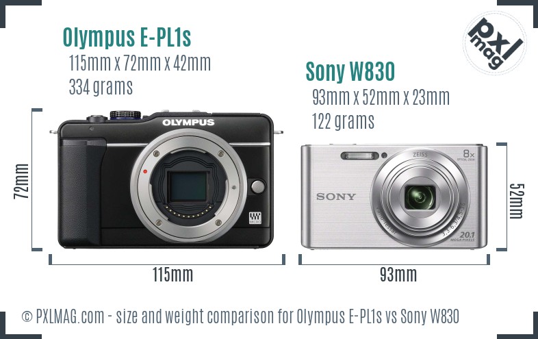 Olympus E-PL1s vs Sony W830 size comparison Olympus E-PL1s vs Sony W830 size comparison
