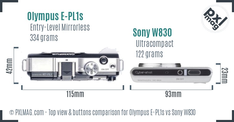 Olympus E-PL1s vs Sony W830 top view buttons comparison