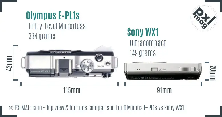 Olympus E-PL1s vs Sony WX1 top view buttons comparison