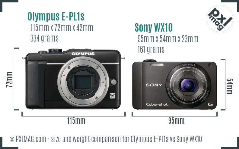Olympus E-PL1s vs Sony WX10 size comparison