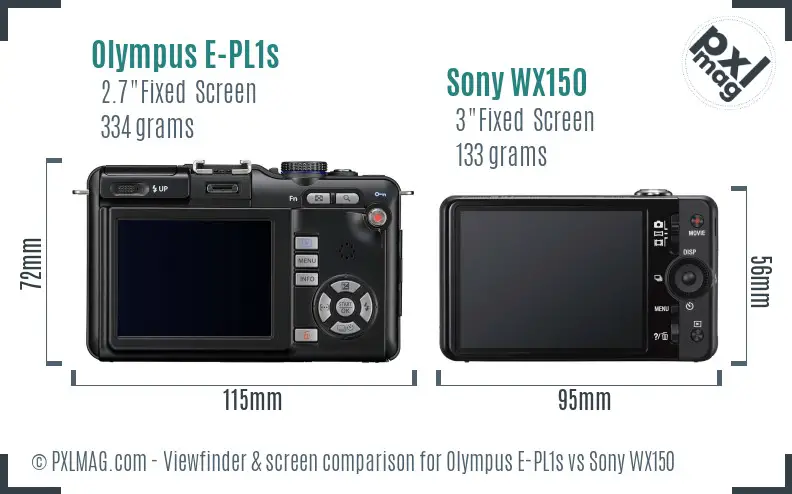 Olympus E-PL1s vs Sony WX150 Screen and Viewfinder comparison