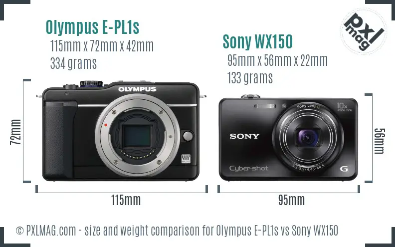 Olympus E-PL1s vs Sony WX150 size comparison