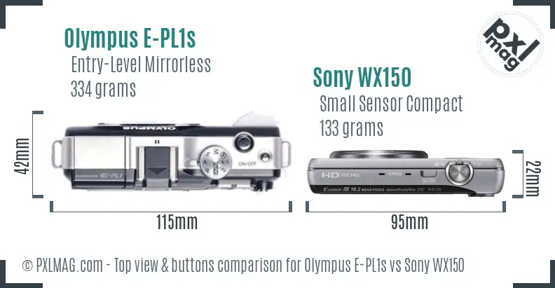Olympus E-PL1s vs Sony WX150 top view buttons comparison