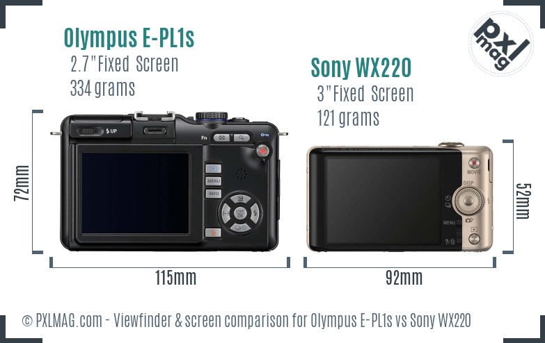 Olympus E-PL1s vs Sony WX220 Screen and Viewfinder comparison