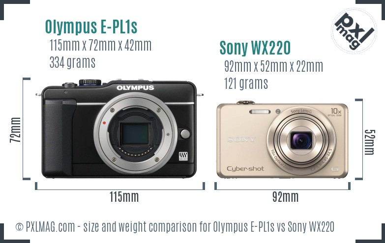 Olympus E-PL1s vs Sony WX220 size comparison Olympus E-PL1s vs Sony WX220 size comparison