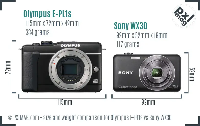 Olympus E-PL1s vs Sony WX30 size comparison Olympus E-PL1s vs Sony WX30 size comparison