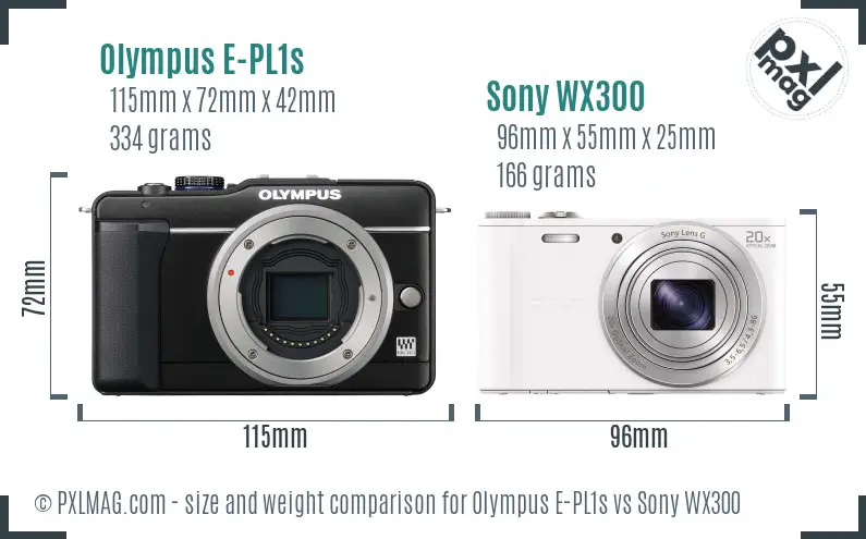 Olympus E-PL1s vs Sony WX300 size comparison Olympus E-PL1s vs Sony WX300 size comparison