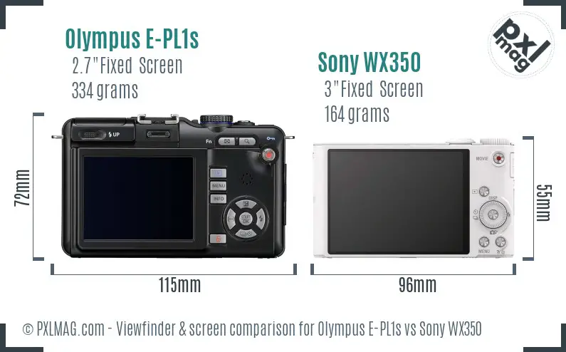 Olympus E-PL1s vs Sony WX350 Screen and Viewfinder comparison