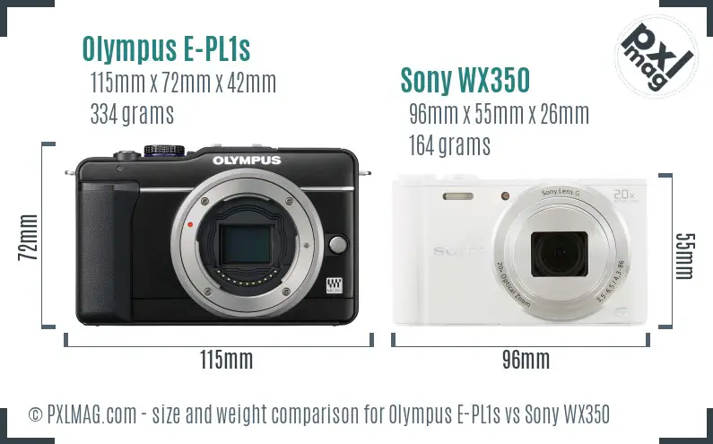 Olympus E-PL1s vs Sony WX350 size comparison