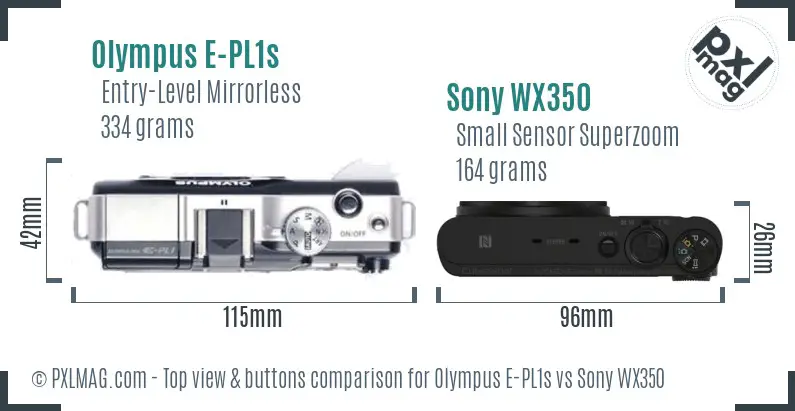 Olympus E-PL1s vs Sony WX350 top view buttons comparison