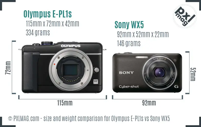 Olympus E-PL1s vs Sony WX5 size comparison