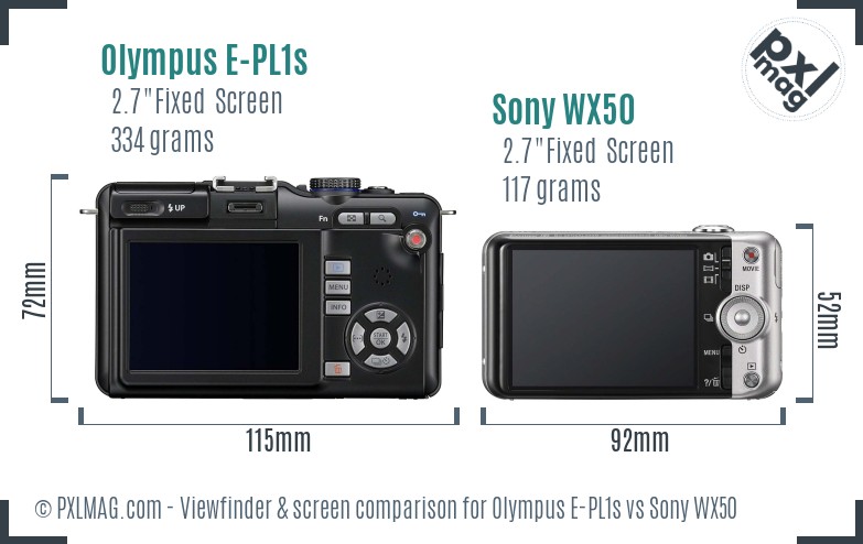 Olympus E-PL1s vs Sony WX50 Screen and Viewfinder comparison