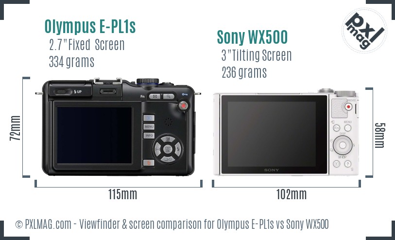 Olympus E-PL1s vs Sony WX500 Screen and Viewfinder comparison