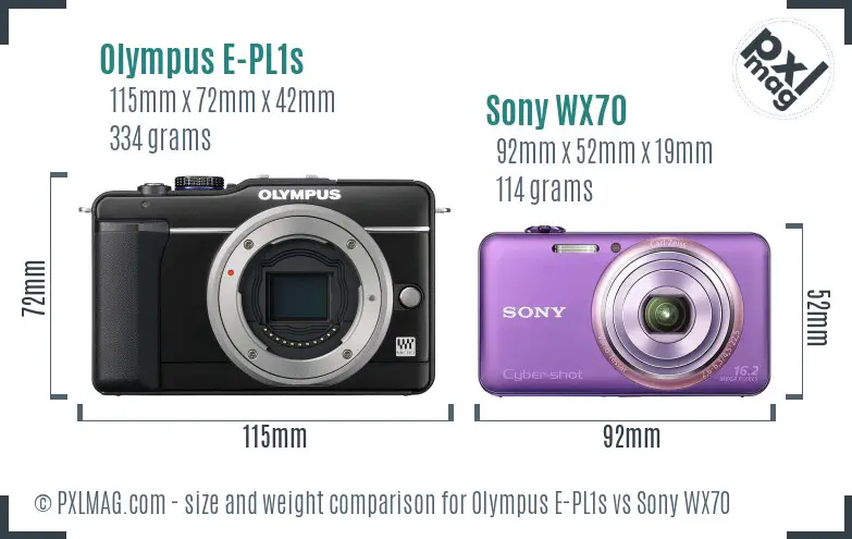 Olympus E-PL1s vs Sony WX70 size comparison