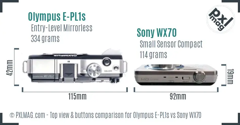 Olympus E-PL1s vs Sony WX70 top view buttons comparison