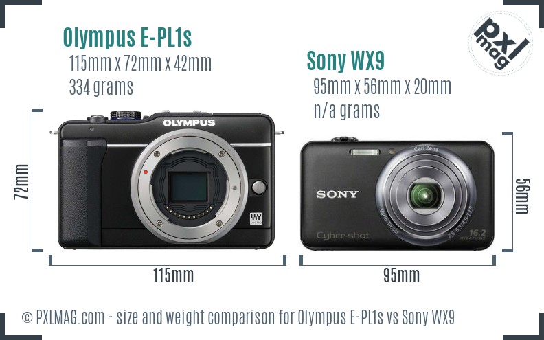 Olympus E-PL1s vs Sony WX9 size comparison
