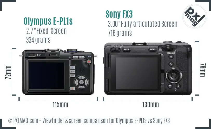 Olympus E-PL1s vs Sony FX3 Screen and Viewfinder comparison