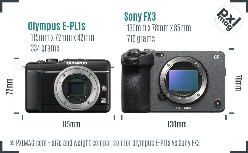 Olympus E-PL1s vs Sony FX3 size comparison