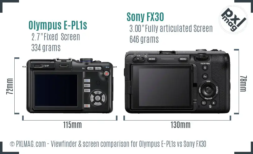 Olympus E-PL1s vs Sony FX30 Screen and Viewfinder comparison