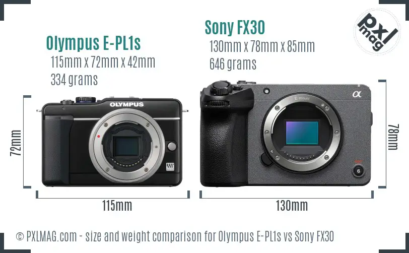 Olympus E-PL1s vs Sony FX30 size comparison