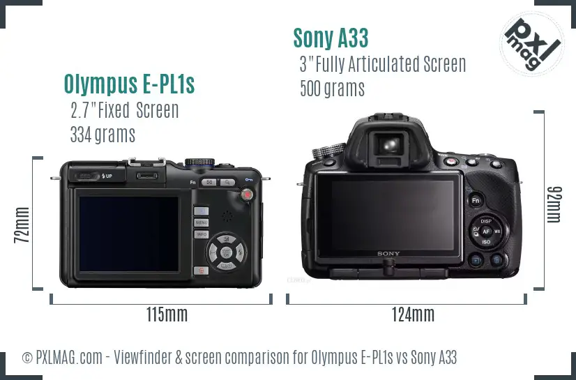 Olympus E-PL1s vs Sony A33 Screen and Viewfinder comparison