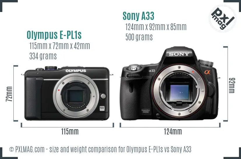 Olympus E-PL1s vs Sony A33 size comparison