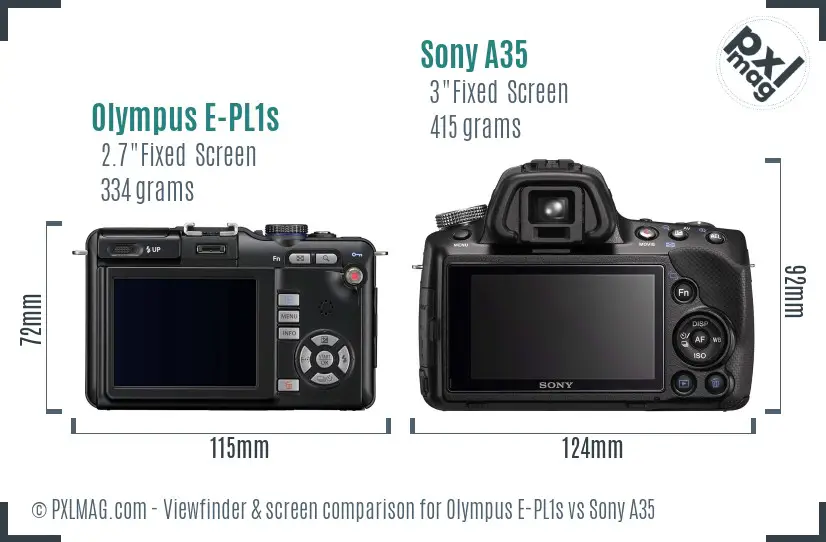 Olympus E-PL1s vs Sony A35 Screen and Viewfinder comparison