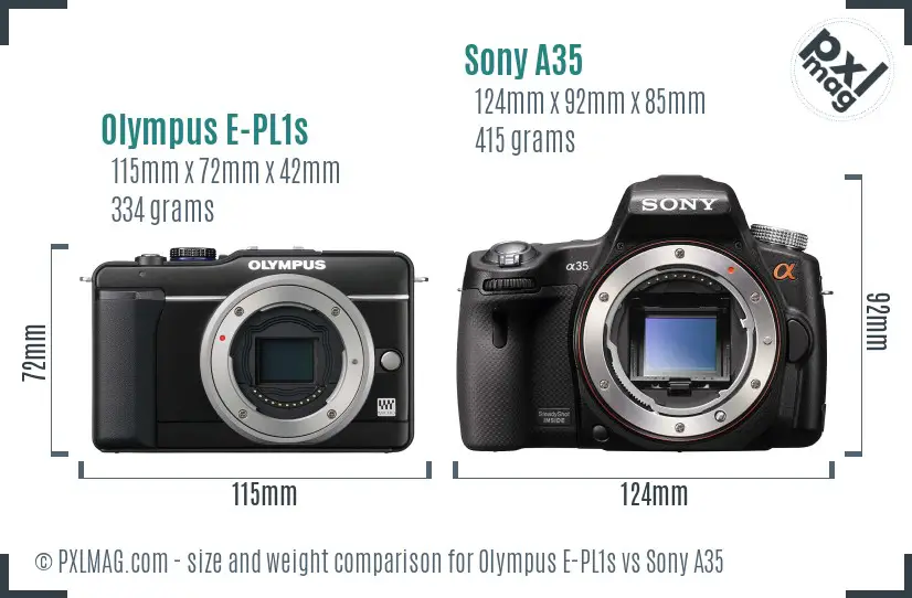 Olympus E-PL1s vs Sony A35 size comparison Olympus E-PL1s vs Sony A35 size comparison