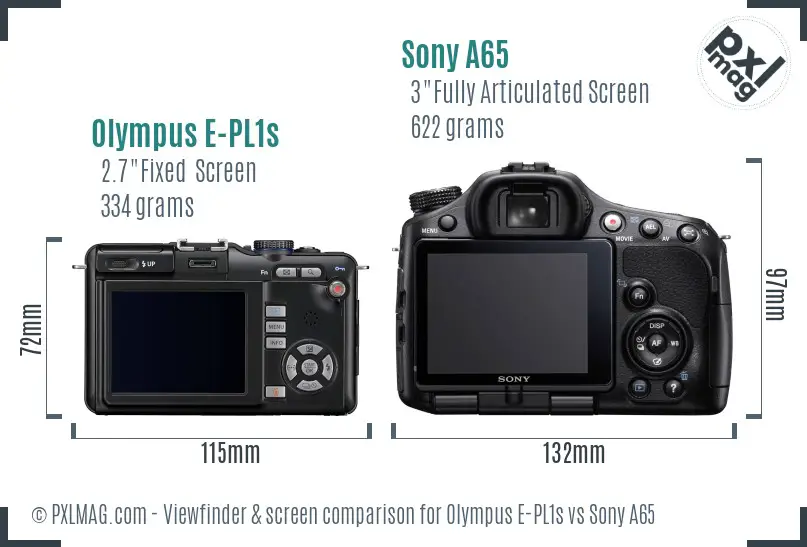 Olympus E-PL1s vs Sony A65 Screen and Viewfinder comparison