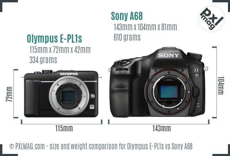 Olympus E-PL1s vs Sony A68 size comparison