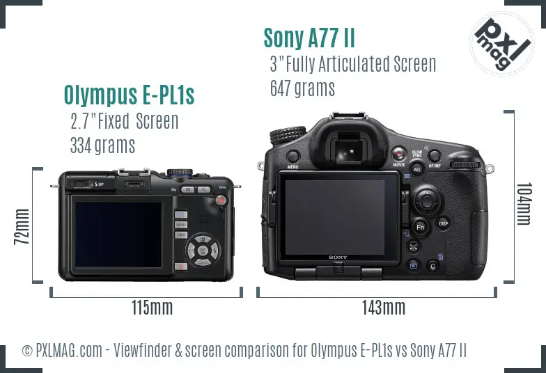 Olympus E-PL1s vs Sony A77 II Screen and Viewfinder comparison