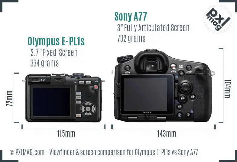 Olympus E-PL1s vs Sony A77 Screen and Viewfinder comparison