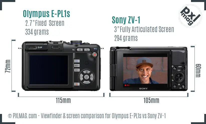 Olympus E-PL1s vs Sony ZV-1 Screen and Viewfinder comparison
