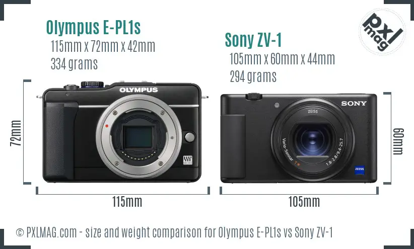 Olympus E-PL1s vs Sony ZV-1 size comparison