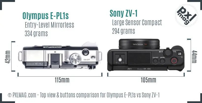 Olympus E-PL1s vs Sony ZV-1 top view buttons comparison
