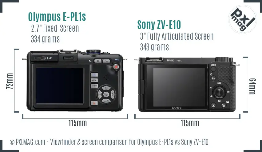 Olympus E-PL1s vs Sony ZV-E10 Screen and Viewfinder comparison