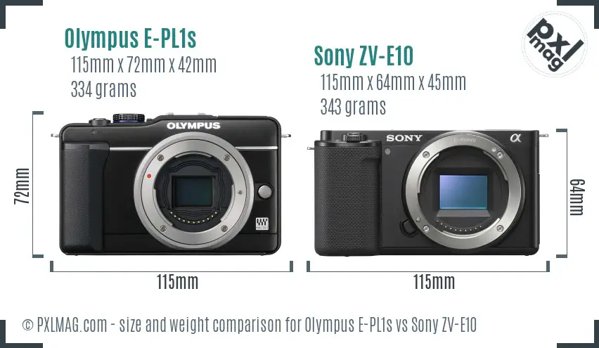 Olympus E-PL1s vs Sony ZV-E10 size comparison