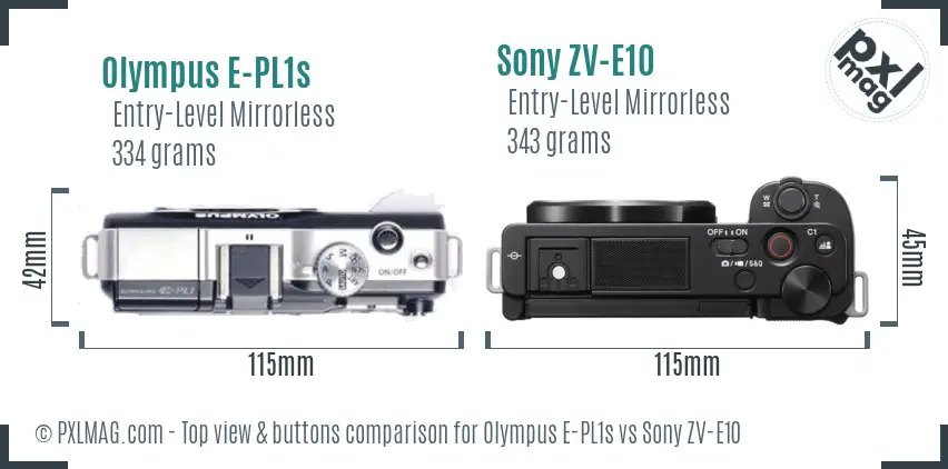 Olympus E-PL1s vs Sony ZV-E10 top view buttons comparison