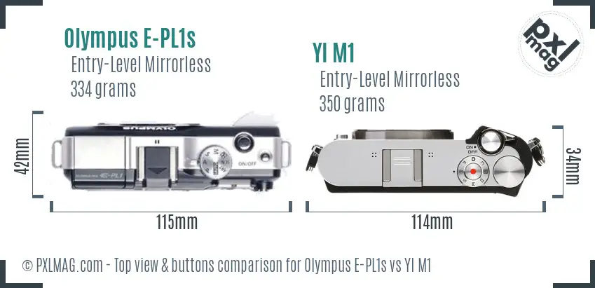 Olympus E-PL1s vs YI M1 top view buttons comparison