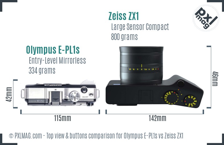 Olympus E-PL1s vs Zeiss ZX1 top view buttons comparison