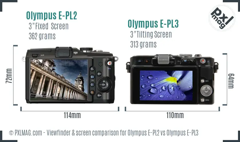 Olympus E-PL2 vs Olympus E-PL3 Screen and Viewfinder comparison